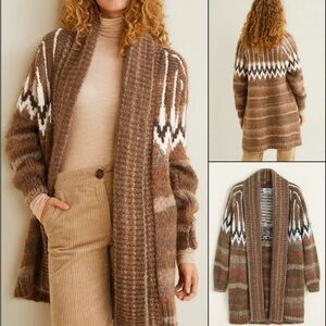 Mango Wool Jacquard Norwegian Knit Jacket Coat Cardigan Knitted Coat Jacket